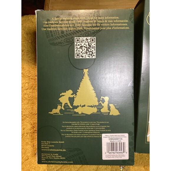 KREBS Glass Christmas Ornaments Tiffany Chiffon Matte Bells Glitter Stripes - Picture 5 of 9